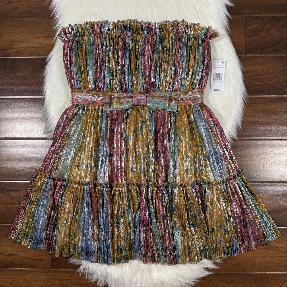 Dress the Population Size Large Amber Metallic Crinkle Petra Mini Dress